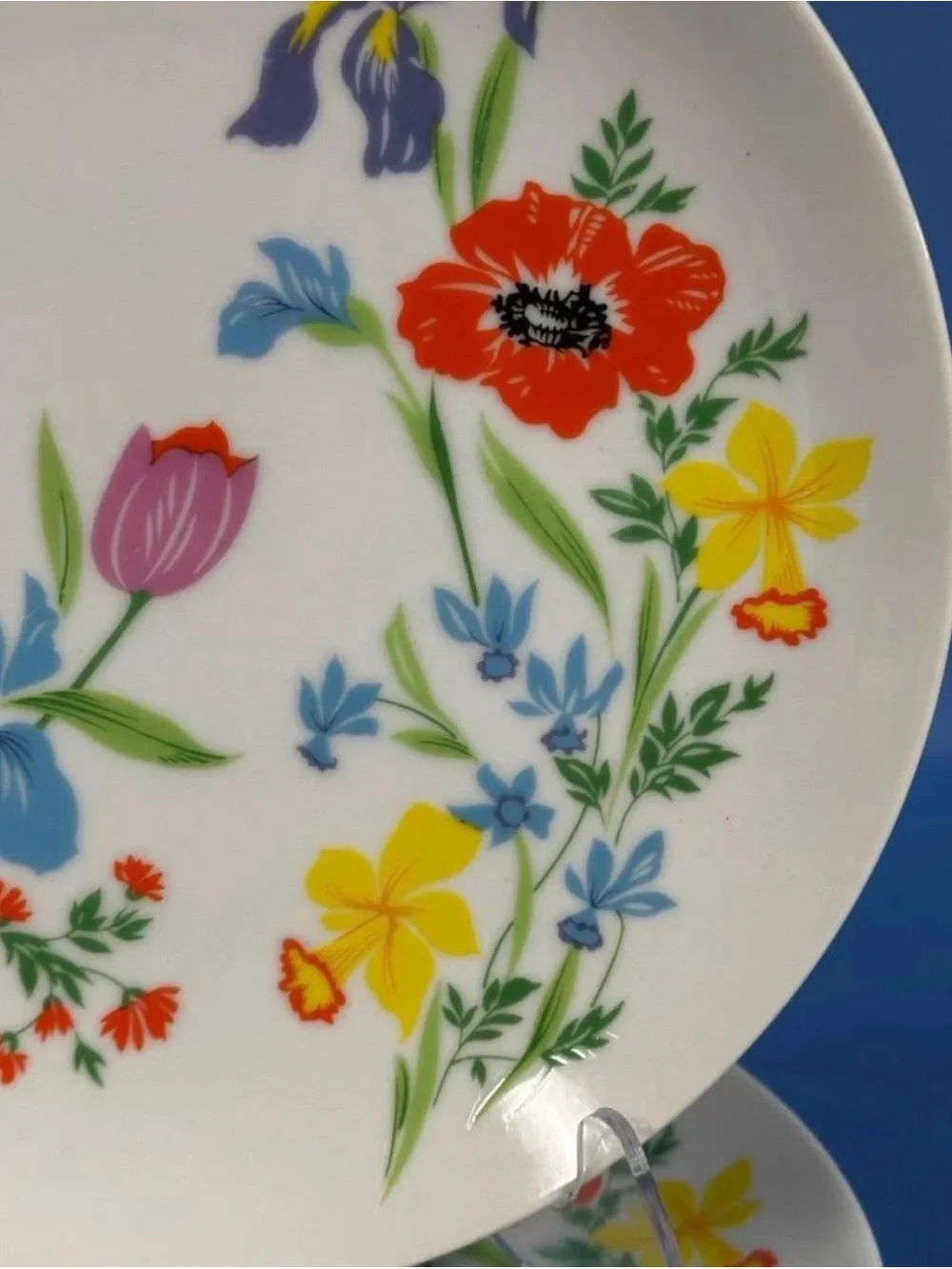 Floral Porcelain Salad/Dessert Plates - White with Multicolor Flowers